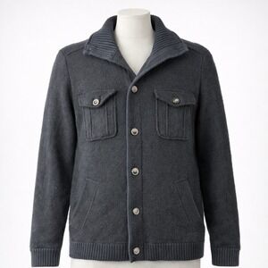 GAP 100% Lambswool Button Cardigan Sweater Jacket Black‎ M Heavyweight Preppy